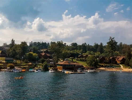 A view of riverside communities aboard the Minne-Ha-Ha in the Lake George Area. | Photo by Salvatore Isola