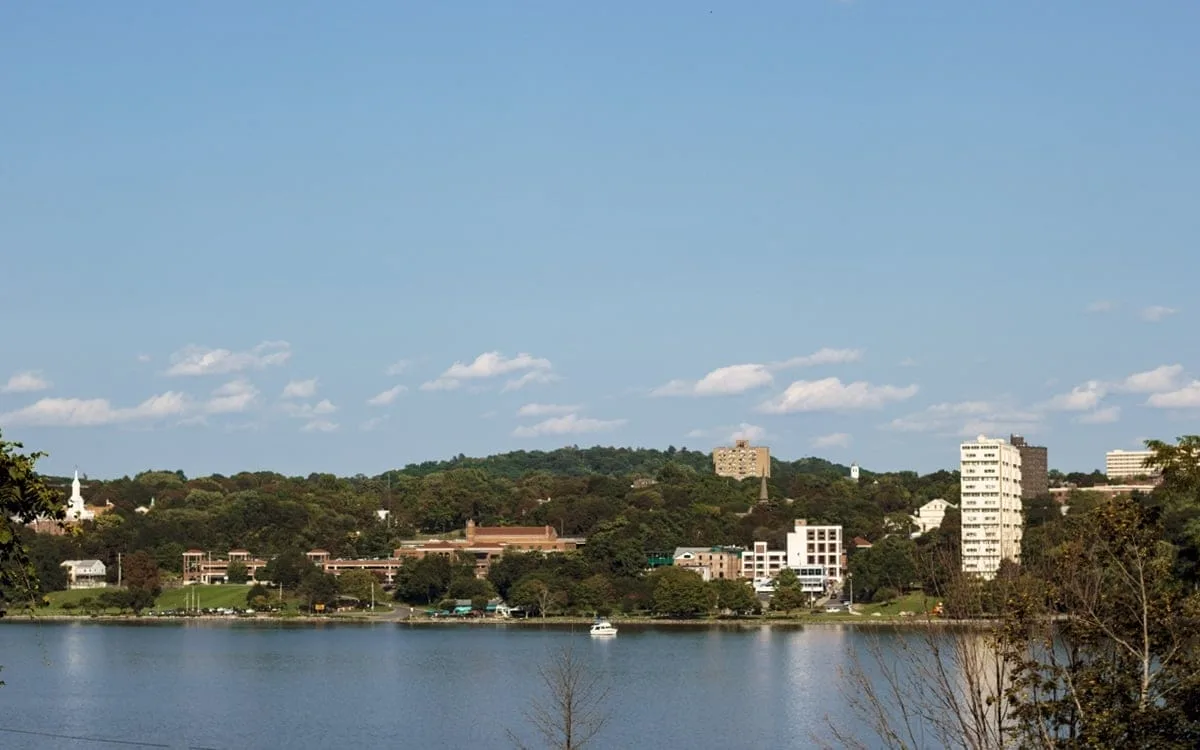 A view of the city of Poughkeepsie from a scenic overlook at Franny Reese State Park. | Photo by Andrew Frey