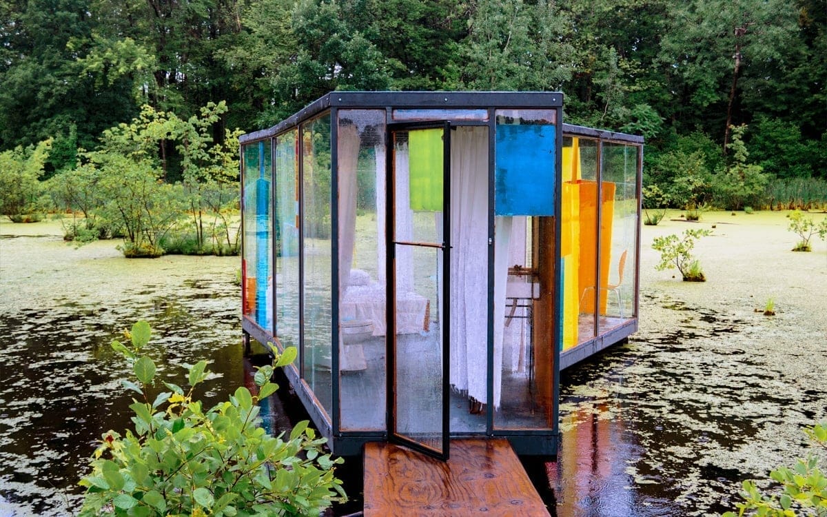 Rob Fischer’s Omi Pond House, a site-specific sculptural installation inspired by the artist’s visit to Art Omi. | Photo by Andrew Frey