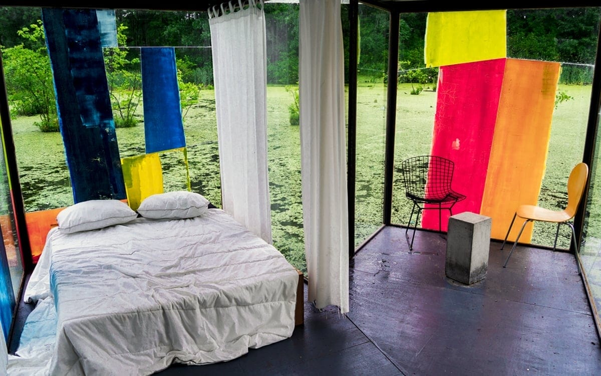 Inside Rob Fischer’s site-specific installation, Omi Pond House at Art Omi in Columbia County. | Photo by Andrew Frey