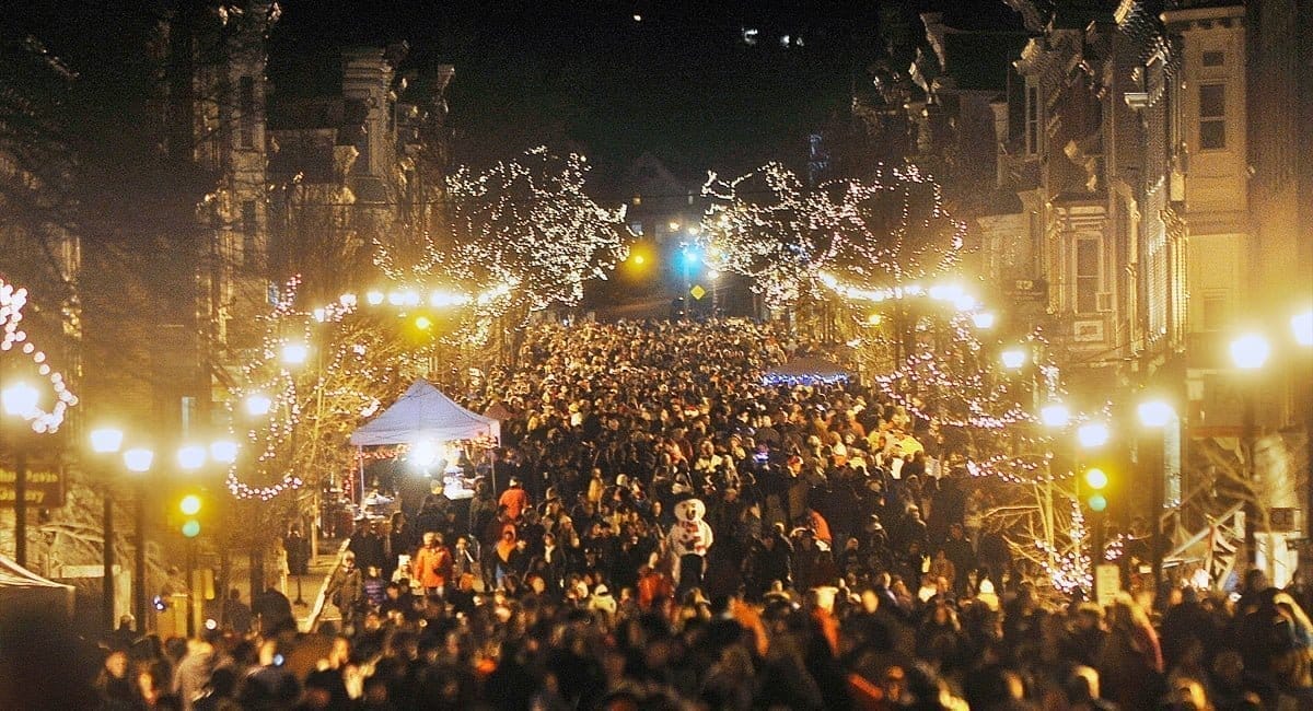 The community crowds Warren St. as it becomes a winter wonderland for Winter Walk in Hudson, NY. | Photo from Hudson Hall