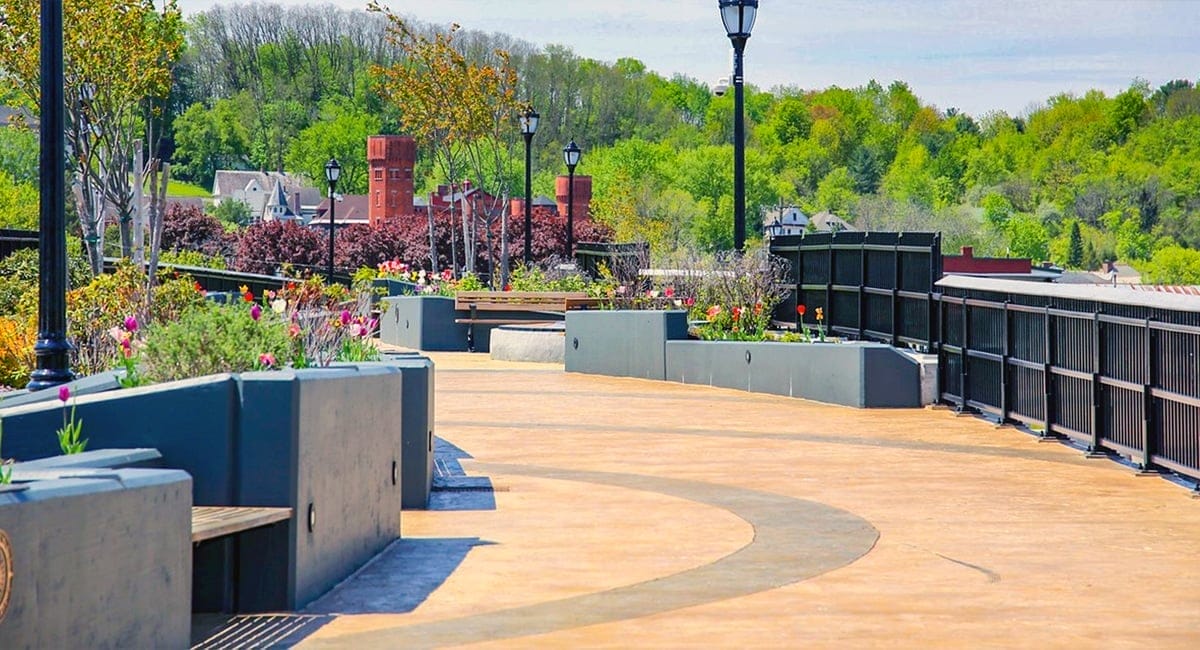 The Mohawk Valley Gateway Overlook pedestrian bridge at Riverlink Park in Amsterdam, NY. | Photo from City of Amsterdam