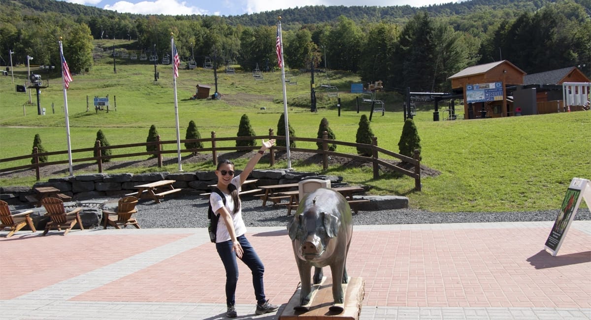 Allyson and Pig Statue at Windham | Allyson Macci