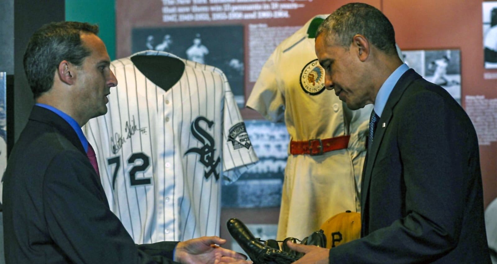 Jeff Idelson with former President Obama at the Hall of Fame Museum. | Photo Courtesy of National Baseball Hall of Fame and Museum