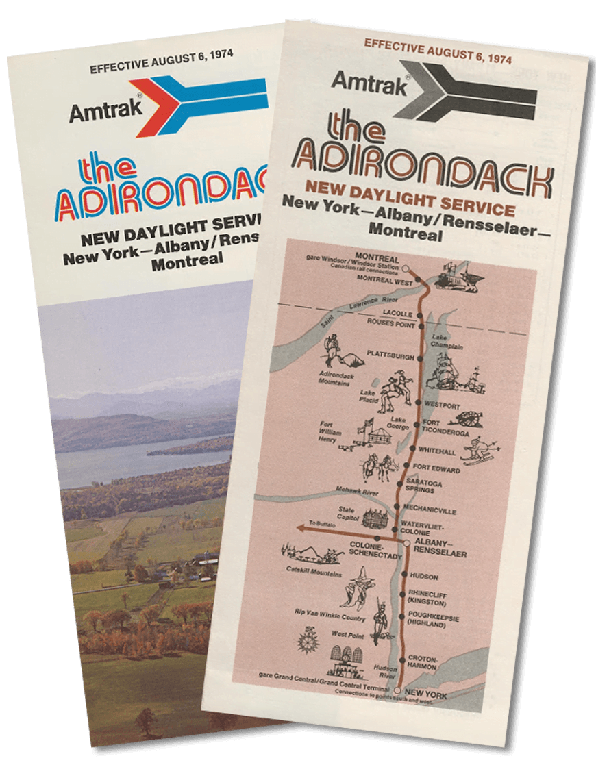 Service announcements for The Adirondack from 1974. | Photo Courtesy of Amtrak