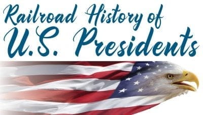 The text Presidential Railroad History of U.S. Presidents is elegantly overlaid on an image, where the American flag flows majestically with a bald eagles head in the foreground. The text Presidential Railroad History of U.S. Presidents is elegantly overlaid on an image, where the American flag flows majestically with a bald eagles head in the foreground.