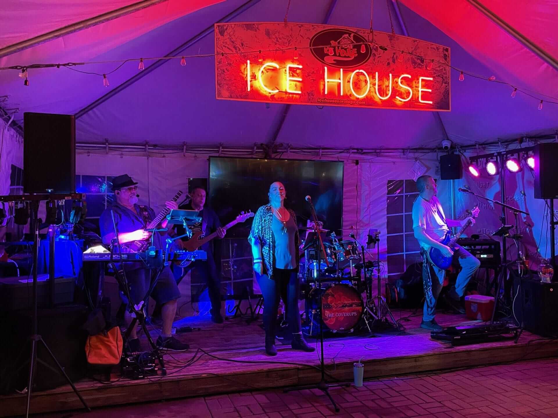 Performers at the Ice House on stage in Saratoga Springs