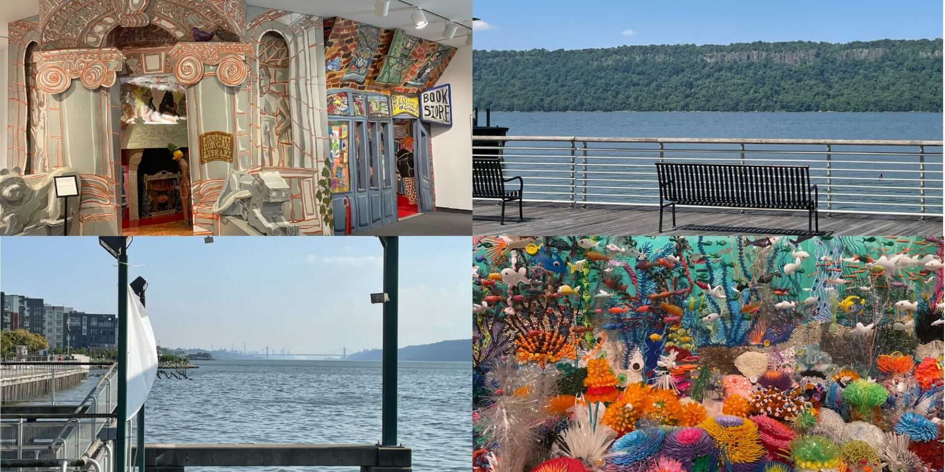 hudson river museum plastic reef and library, yonkers waterfront palisades, hudson river, and nyc skyline