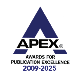 Large blue A logo with APEX text; below it reads "Awards for Publication Excellence" and the years 2009-2025 in blue. White background. This prestigious design celebrates New York by Rail’s recognition for its outstanding achievements in publication excellence.